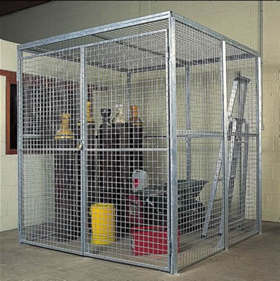 This is welded wire storage cages with many things in it.